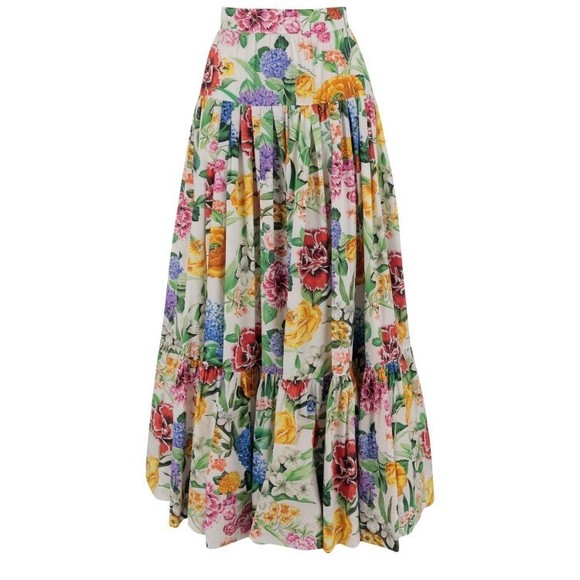 Dolce & Gabbana Long Ruffle Skirt In Cotton Poplin With Floral Pattern - NWT - Picture 1 of 3
